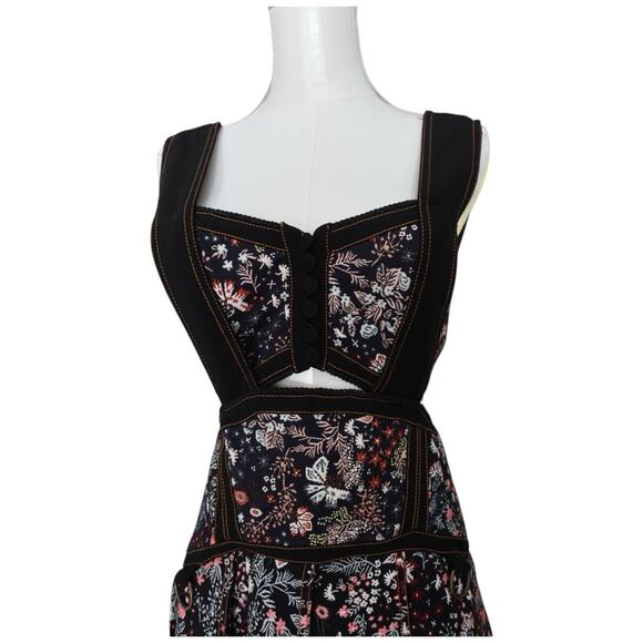 Self Portrait Black Multi Floral Jacquard Mini Dress Cutout Fit & Flare Size 6 - Picture 5 of 15
